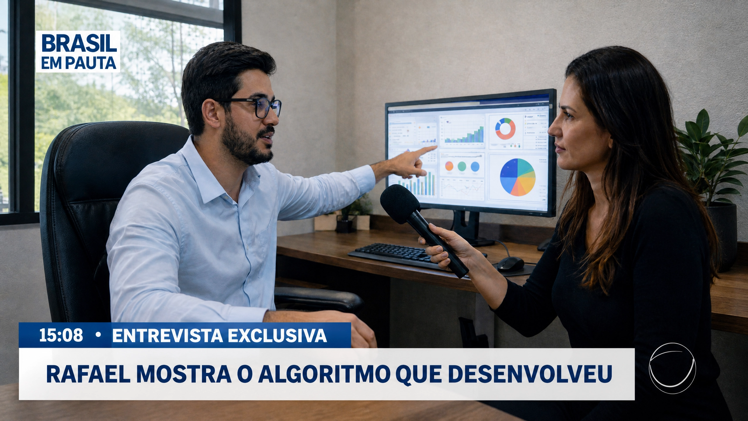 Rafael Ferraz mostra ao vivo o sistema de análise estatística desenvolvido durante entrevista exclusiva